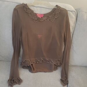 Massimo Brown Layered Top Sheer And Silk Ruffled Sleeves